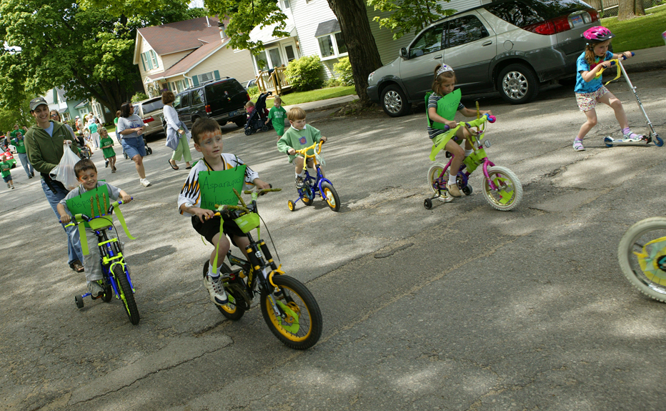 Kids Ride Bikes in Downtown Empire during the Empire Asparagus Festival